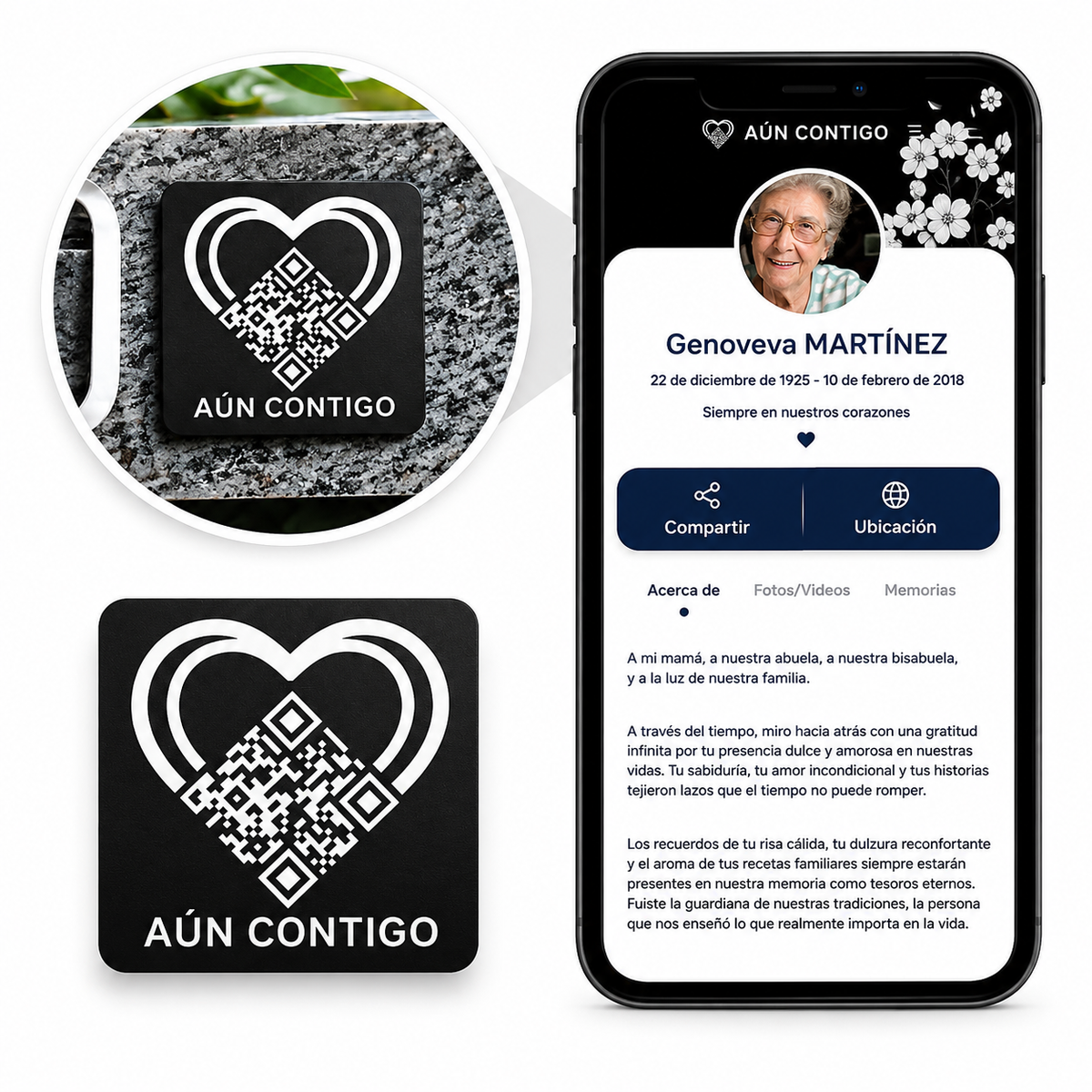 Placa Conmemorativa con Código QR — Aún Contigo